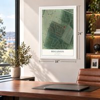 Brigadoon, Kentucky map, 18 x 24 inch print in a white frame in a home office