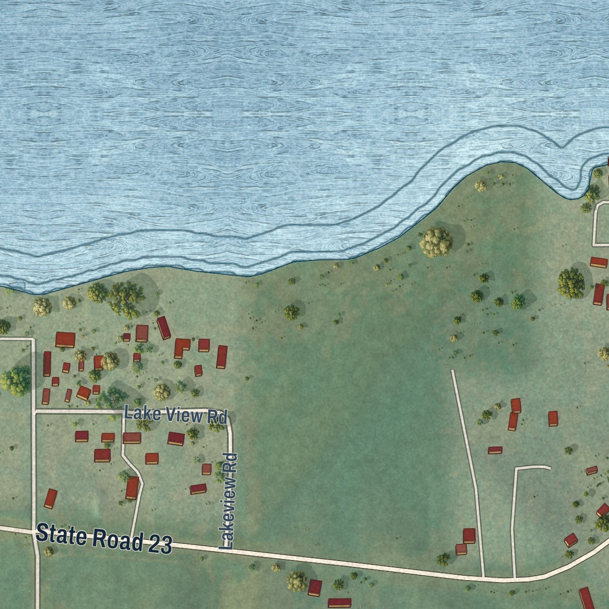 Second close-up of the map of Briggsville, Wisconsin print showing more streets and buildings