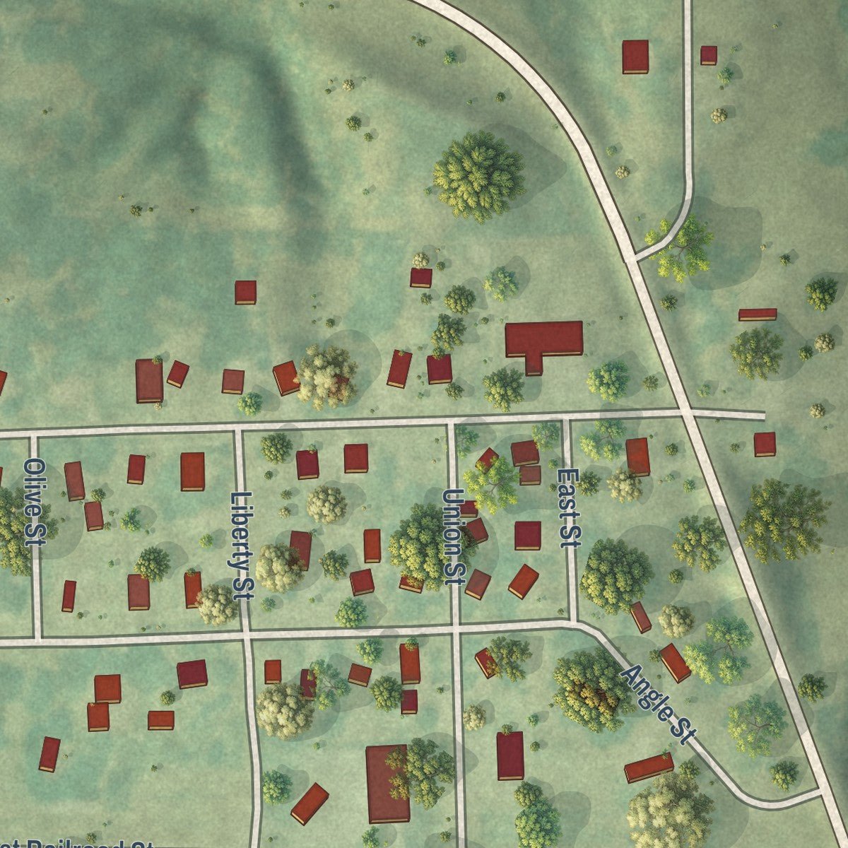 Second close-up of the map of Brighton, Iowa print showing more streets and buildings