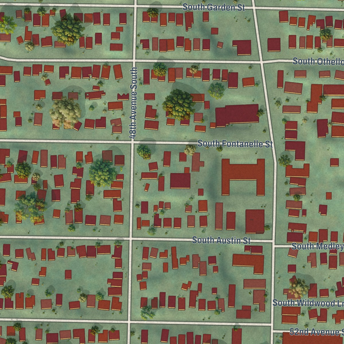 Second close-up of the map of Brighton, Washington print showing more streets and buildings