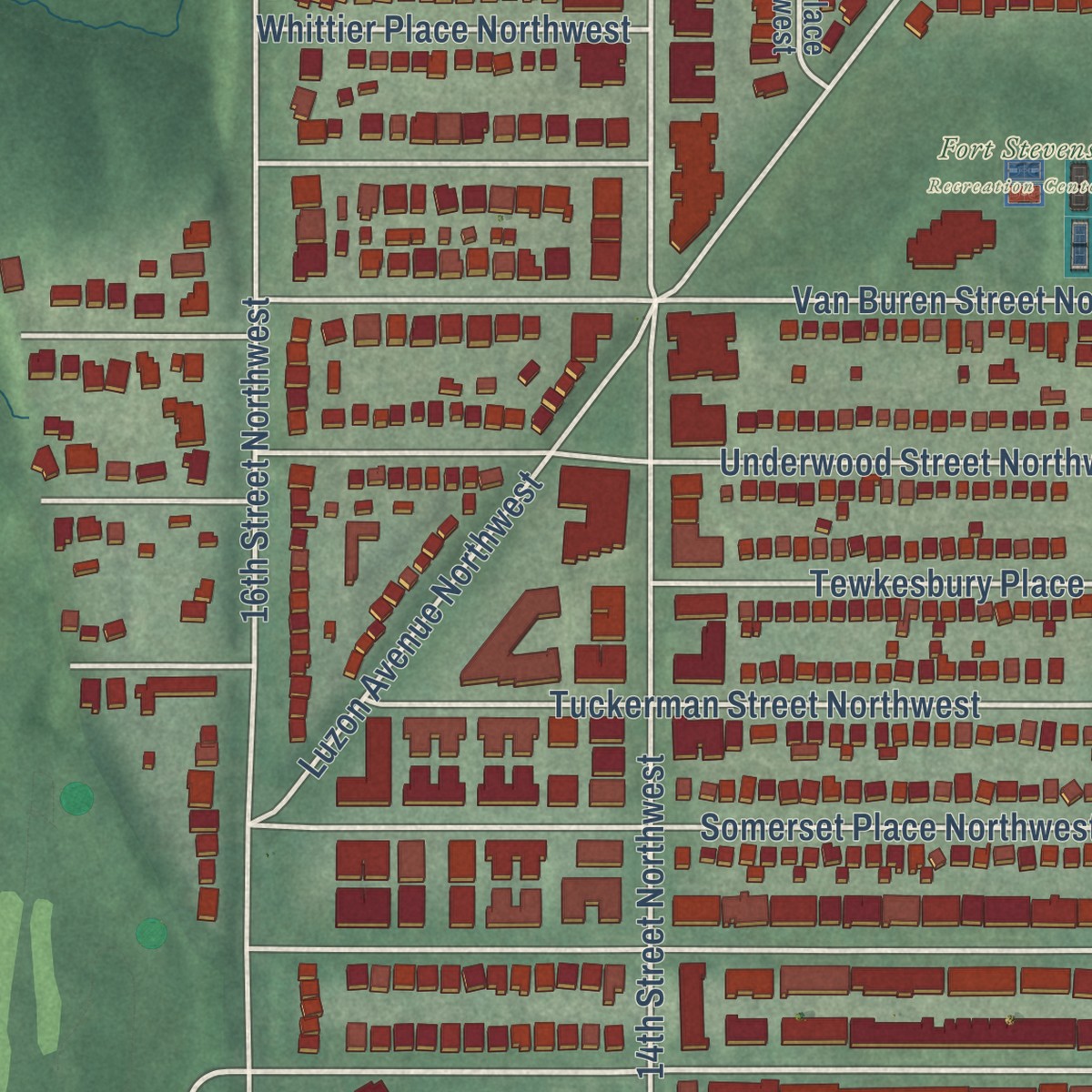 Second close-up of the map of Brightwood, District of Columbia print showing more streets and buildings