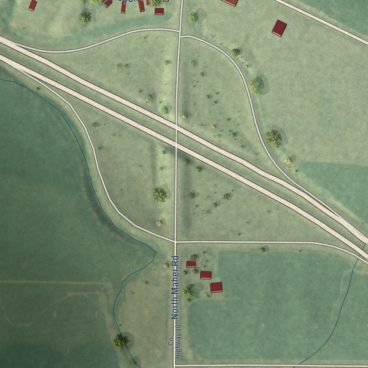 Second close-up of the map of Brimfield, Illinois print showing more streets and buildings
