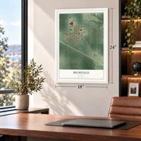 Brimfield, Illinois map, 18 x 24 inch print in a white frame in a home office
