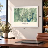 Brimfield, Massachusetts map, 18 x 24 inch print in a white frame in a home office