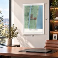 Briny Breezes, Florida map, 18 x 24 inch print in a white frame in a home office