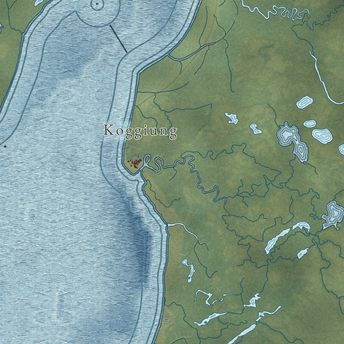 Second close-up of the map of Bristol Bay, Alaska print showing more streets and buildings