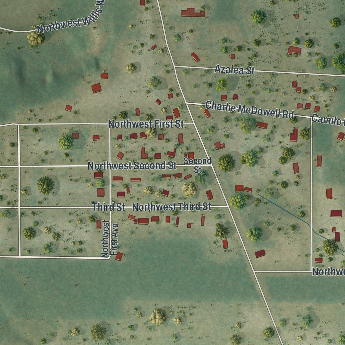 Second close-up of the map of Bristol, Florida print showing more streets and buildings