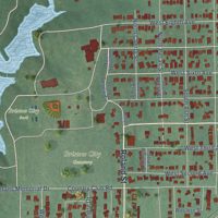 Second close-up of the map of Bristow, Oklahoma print showing more streets and buildings