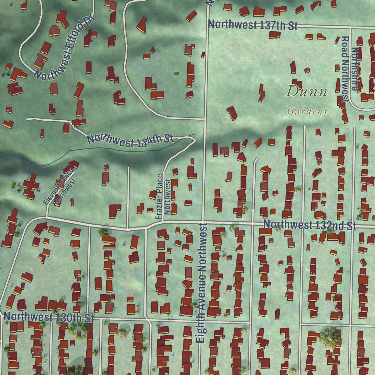 Second close-up of the map of Broadview, Washington print showing more streets and buildings