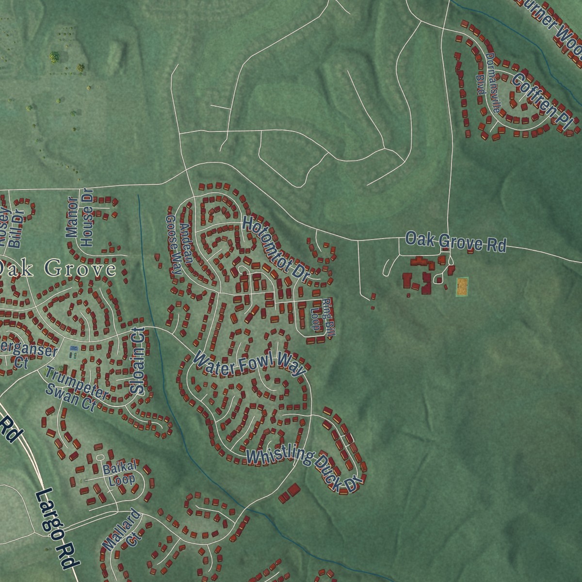 Second close-up of the map of Brock Hall, Maryland print showing more streets and buildings