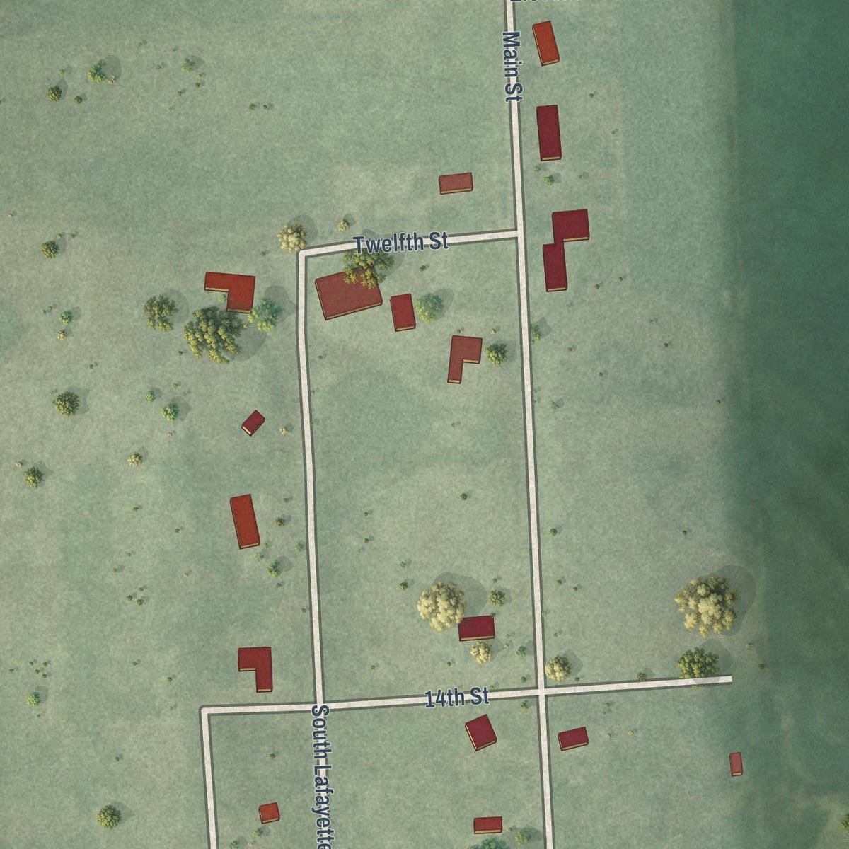 Second close-up of the map of Brock, Nebraska print showing more streets and buildings