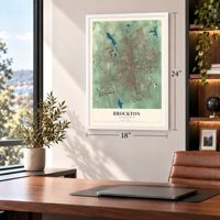 Brockton, Massachusetts map, 18 x 24 inch print in a white frame in a home office