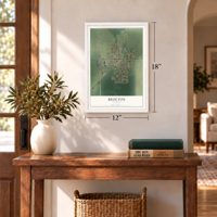 Brocton, Illinois map, 12 x 18 inch print in a white frame in an entryway