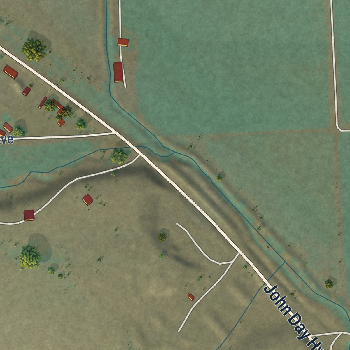 Second close-up of the map of Brogan, Oregon print showing more streets and buildings