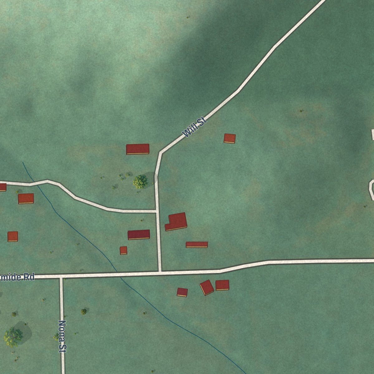 Second close-up of the map of Bromide, Oklahoma print showing more streets and buildings