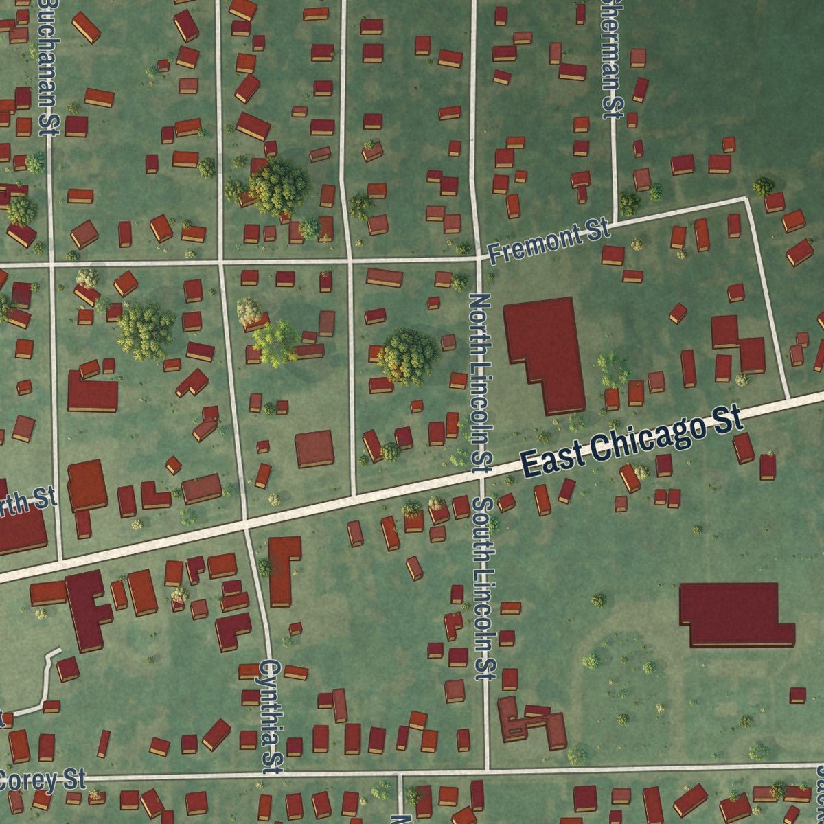 Second close-up of the map of Bronson, Michigan print showing more streets and buildings