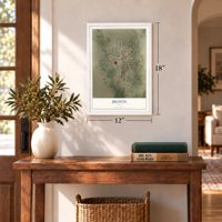 Bronte, Texas map, 12 x 18 inch print in a white frame in an entryway