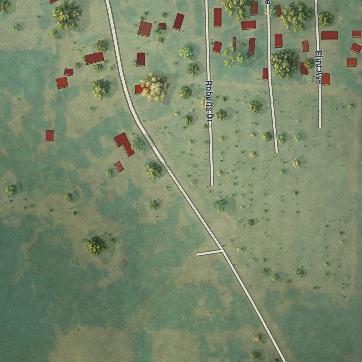 Second close-up of the map of Bronwood, Georgia print showing more streets and buildings