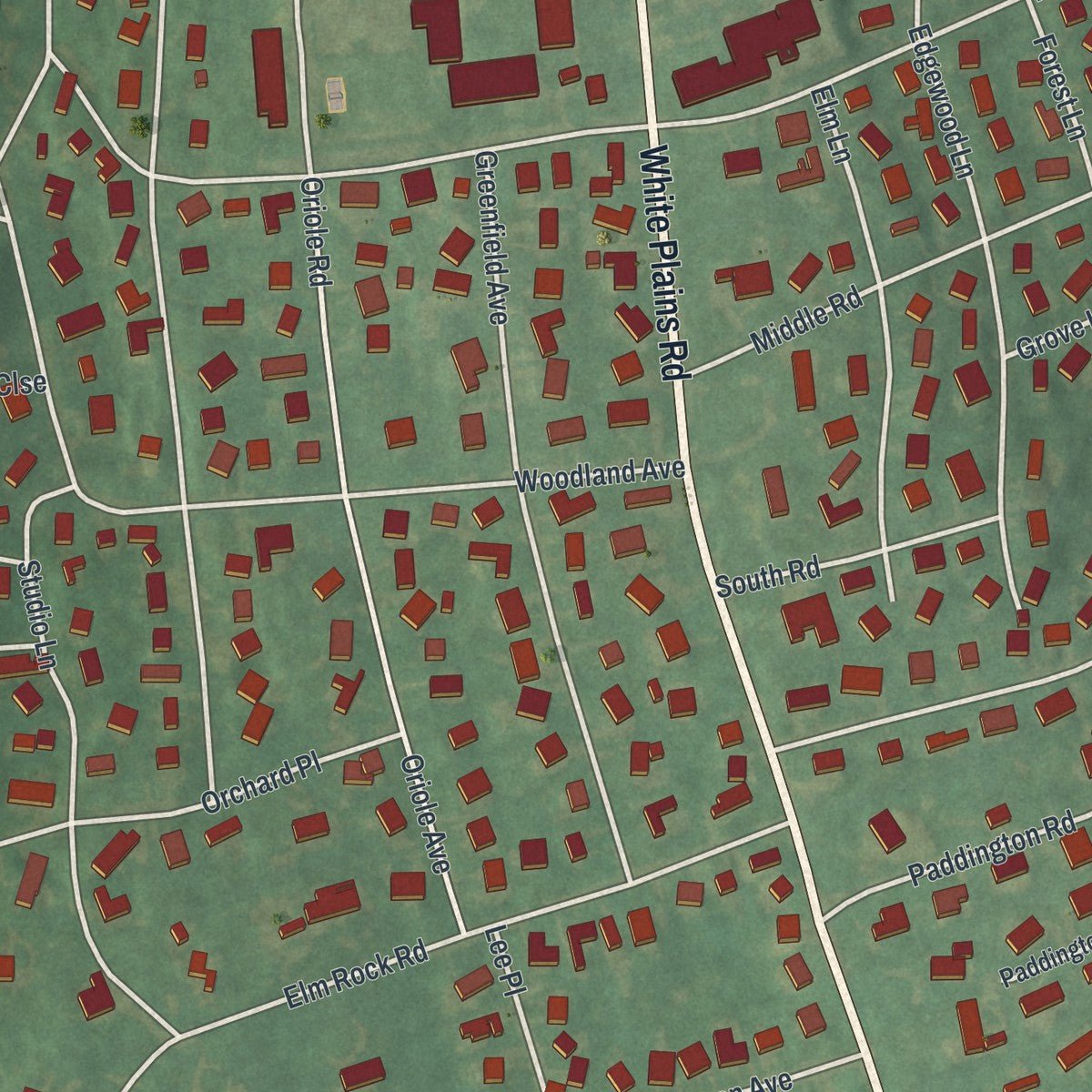 Second close-up of the map of Bronxville, New York print showing more streets and buildings