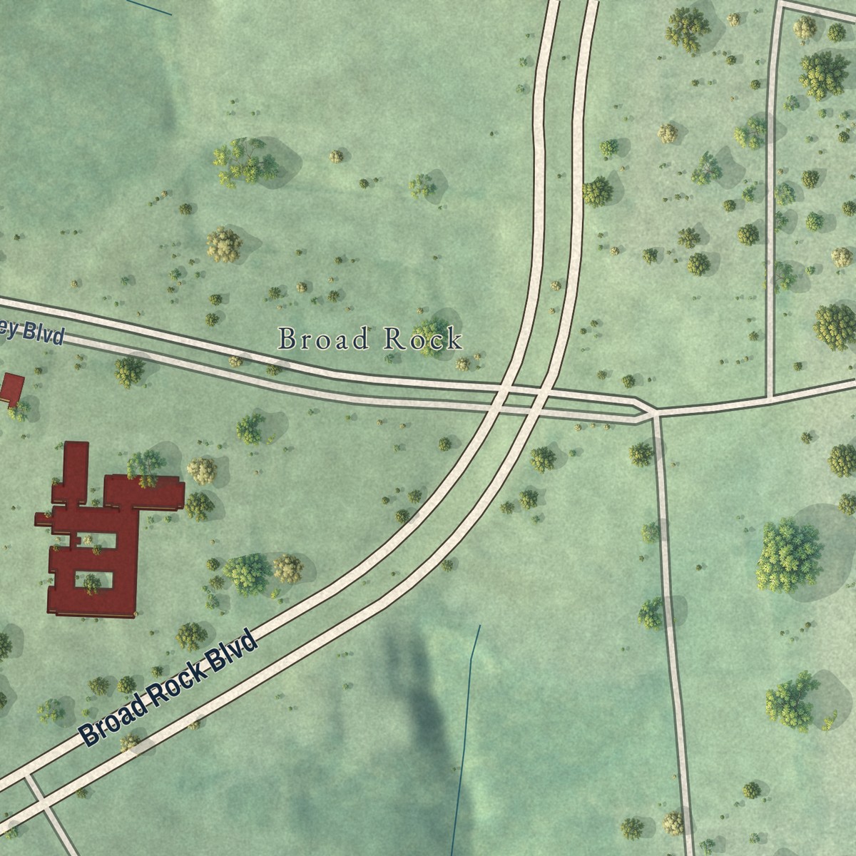 Second close-up of the map of Brookbury, Virginia print showing more streets and buildings
