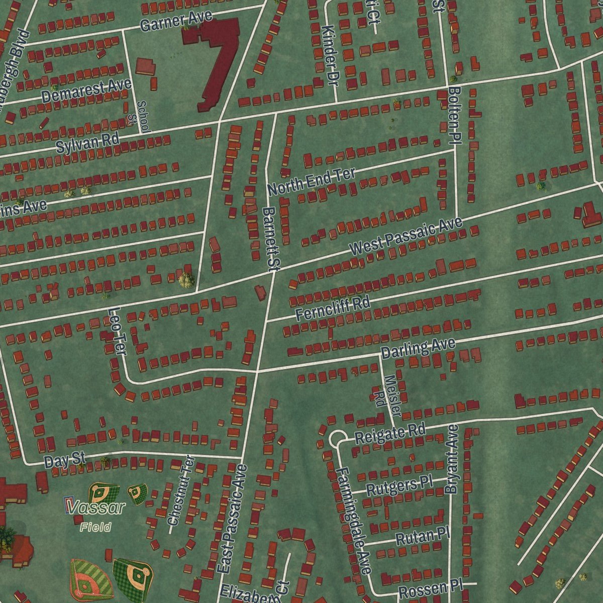 Second close-up of the map of Brookdale, New Jersey print showing more streets and buildings