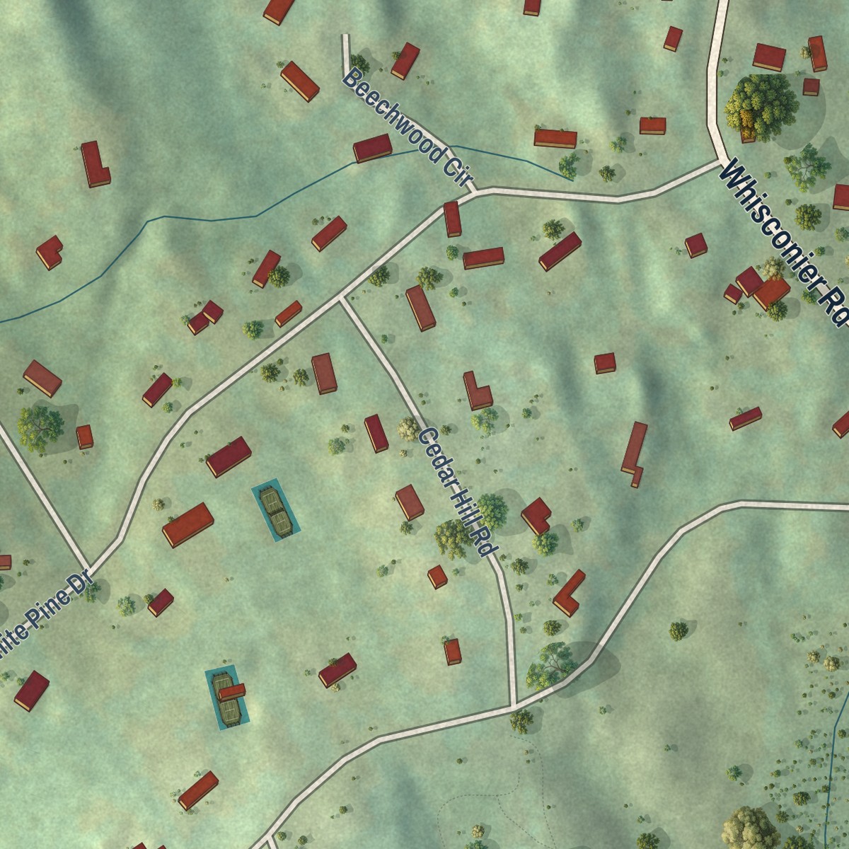 Second close-up of the map of Brookfield Center, Connecticut print showing more streets and buildings