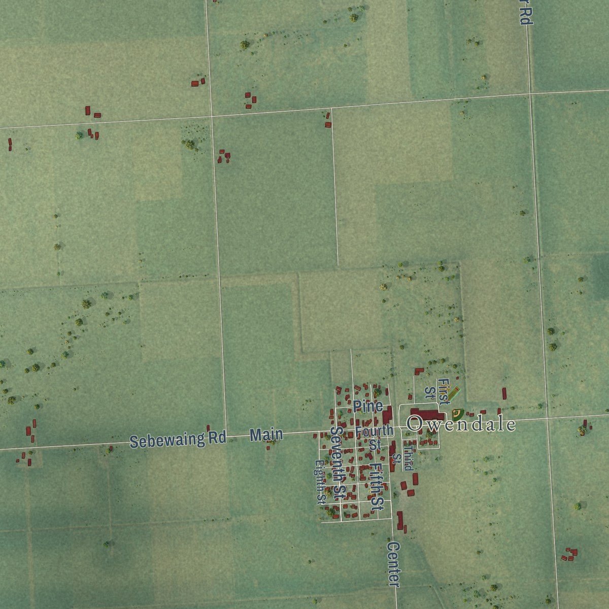 Second close-up of the map of Brookfield, Huron County, Michigan print showing more streets and buildings