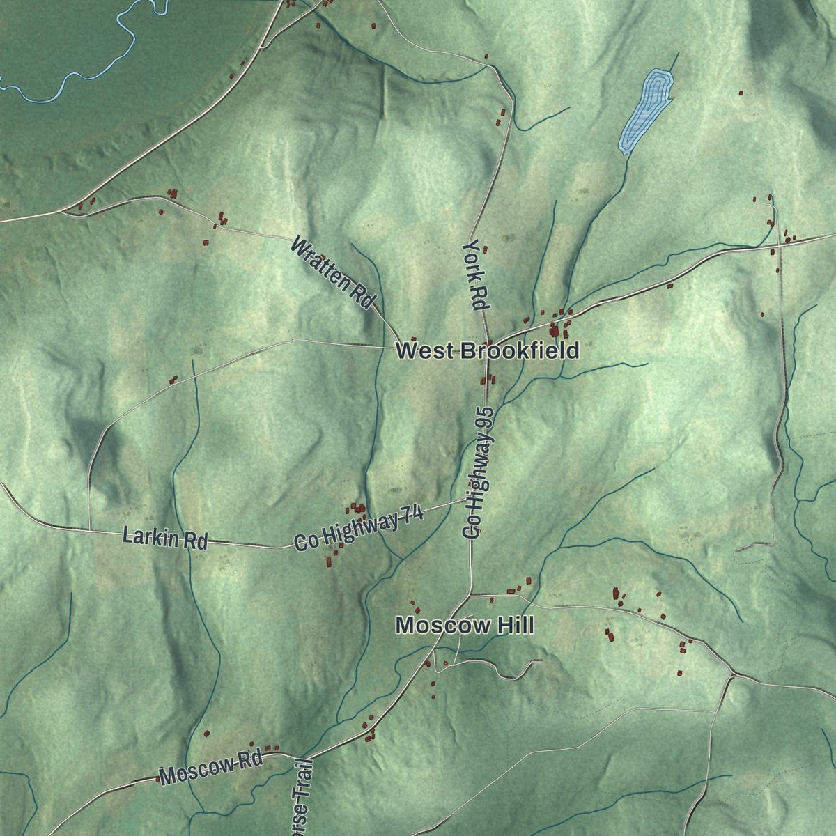 Second close-up of the map of Brookfield, New York print showing more streets and buildings
