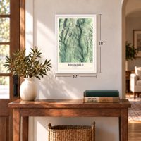Brookfield, Vermont map, 12 x 18 inch print in a white frame in an entryway