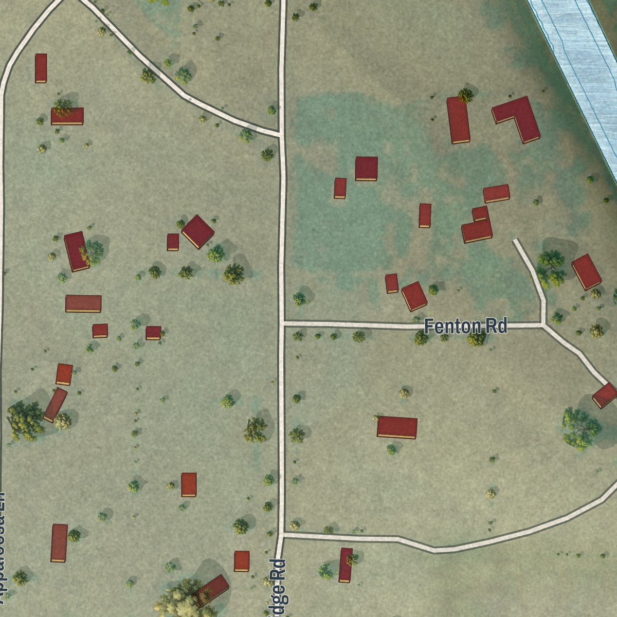 Second close-up of the map of Brookhurst, Wyoming print showing more streets and buildings