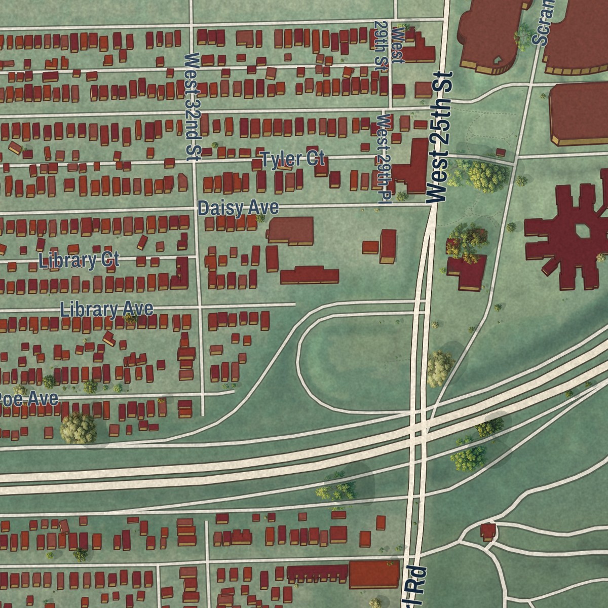 Second close-up of the map of Brooklyn Centre, Ohio print showing more streets and buildings