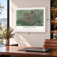 Brooklyn Centre, Ohio map, 18 x 24 inch print in a white frame in a home office