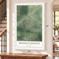 Brooklyn Heights, Missouri map, 24 x 36 inch print in a white frame by a staircase