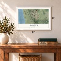 Brooklyn, Illinois map, 12 x 18 inch print in a white frame in an entryway