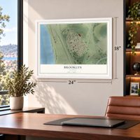 Brooklyn, Illinois map, 18 x 24 inch print in a white frame in a home office