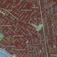 Second close-up of the map of Brooklyn, New York print showing more streets and buildings