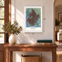 Brooklyn, New York map, 12 x 18 inch print in a white frame in an entryway
