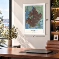 Brooklyn, New York map, 18 x 24 inch print in a white frame in a home office