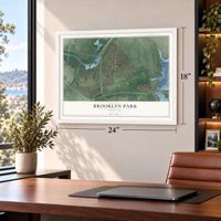Brooklyn Park, Maryland map, 18 x 24 inch print in a white frame in a home office