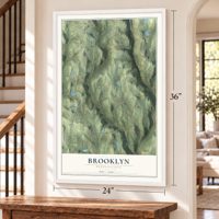 Brooklyn, Pennsylvania map, 24 x 36 inch print in a white frame by a staircase