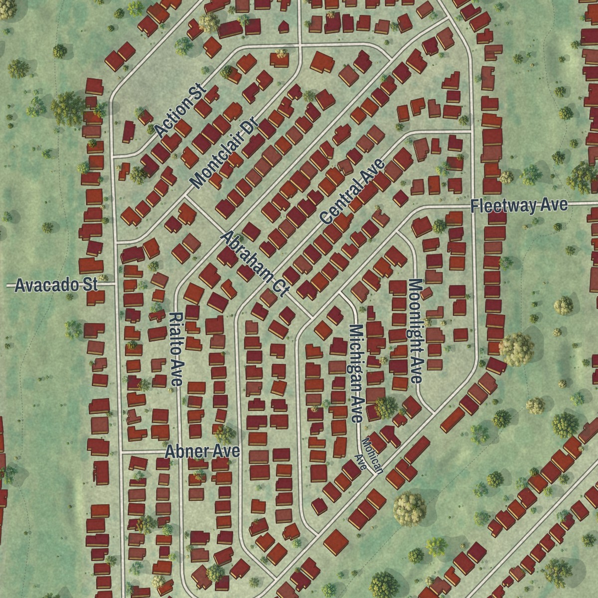 Second close-up of the map of Brookridge, Florida print showing more streets and buildings