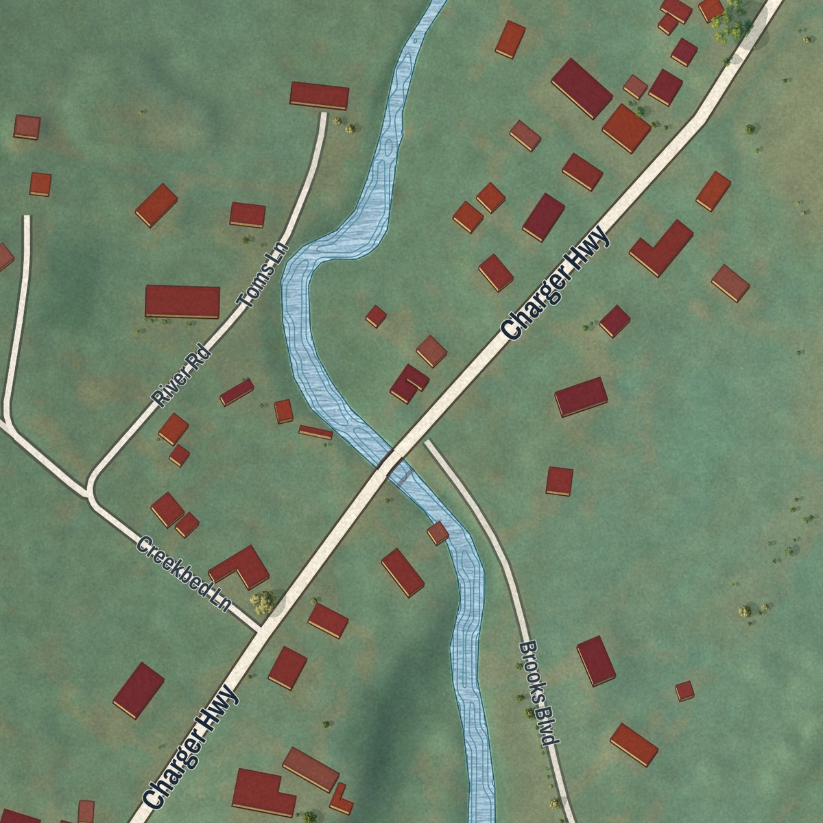 Second close-up of the map of Brooks Mill, Pennsylvania print showing more streets and buildings