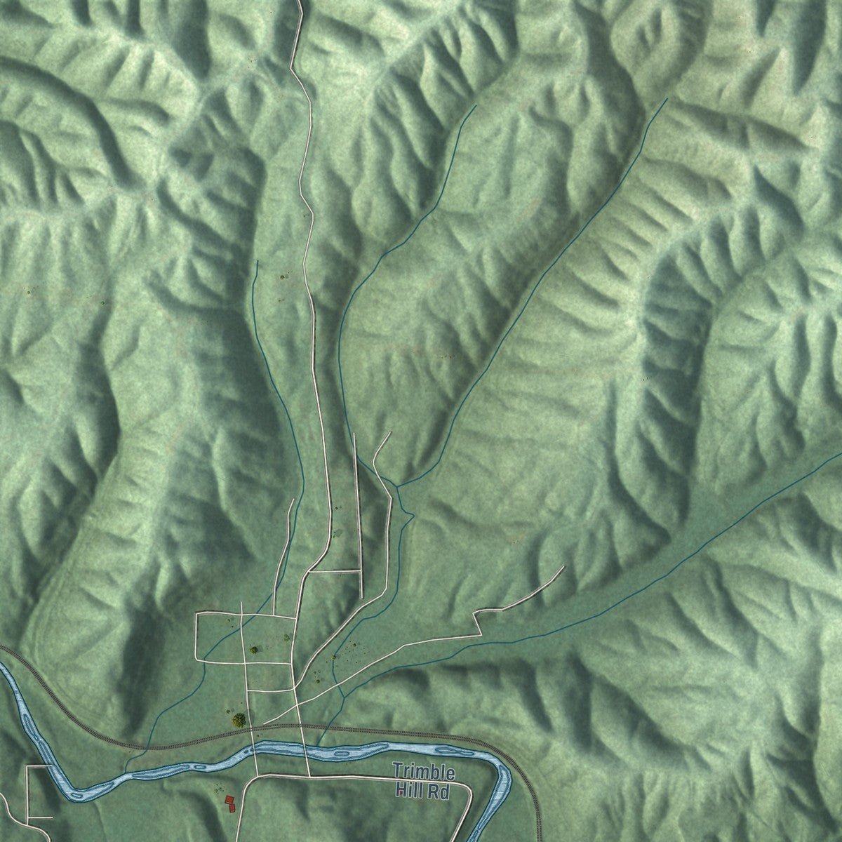 Second close-up of the map of Brookside, Alabama print showing more streets and buildings