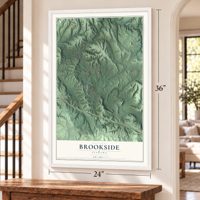 Brookside, Alabama map, 24 x 36 inch print in a white frame by a staircase