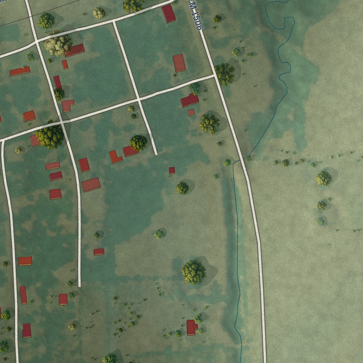 Second close-up of the map of Brookston, Texas print showing more streets and buildings