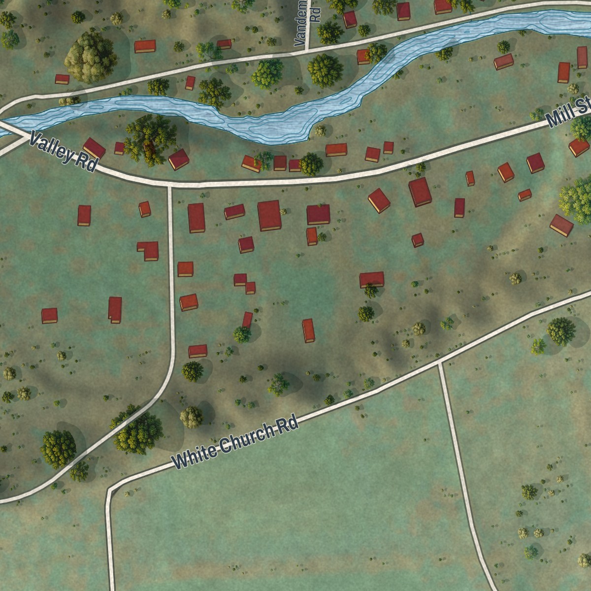 Second close-up of the map of Brooktondale, New York print showing more streets and buildings