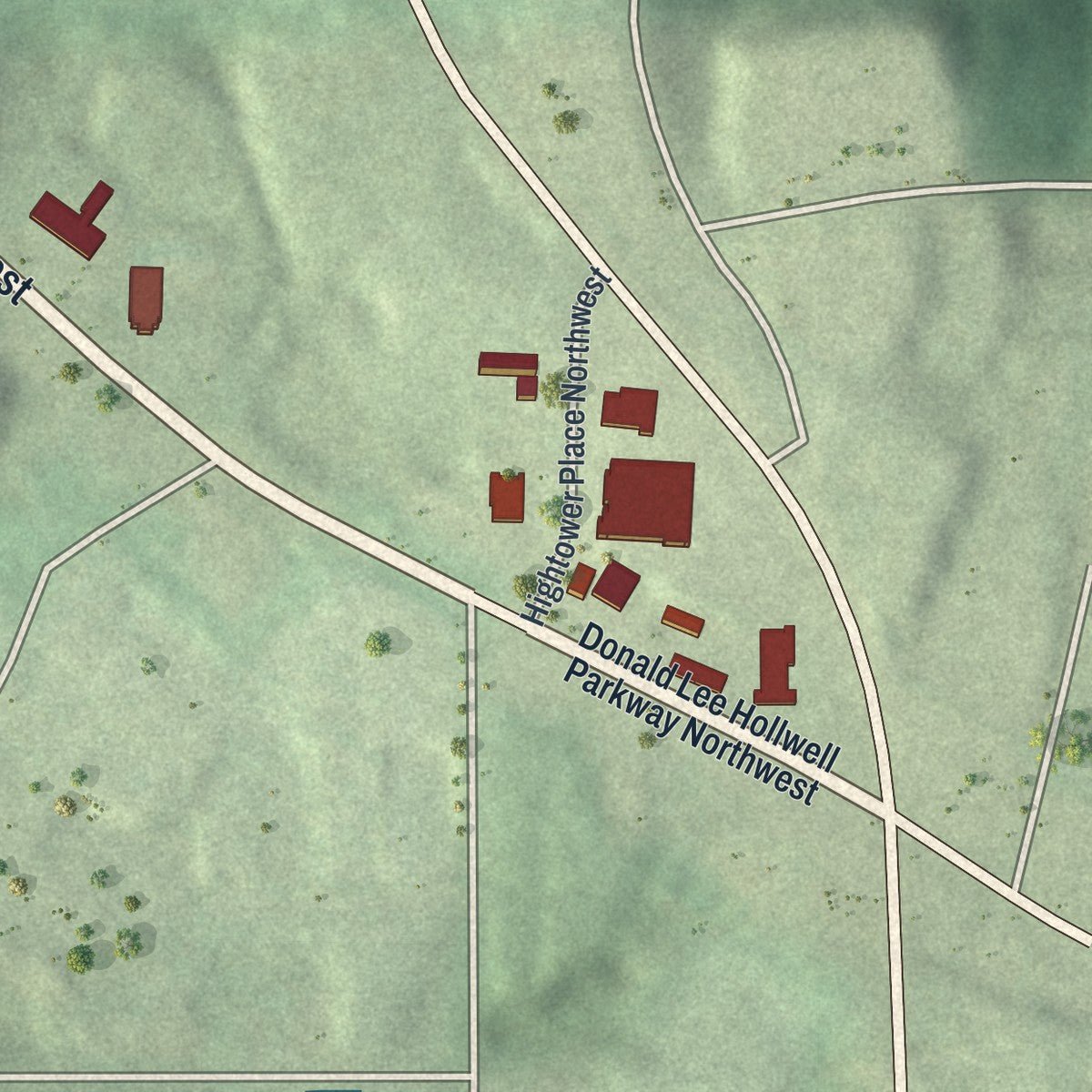 Second close-up of the map of Brookview Heights, Georgia print showing more streets and buildings