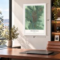 Brookville, Indiana map, 18 x 24 inch print in a white frame in a home office
