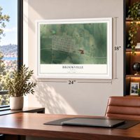 Brookville, Kansas map, 18 x 24 inch print in a white frame in a home office
