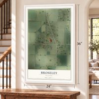 Broseley, Missouri map, 24 x 36 inch print in a white frame by a staircase